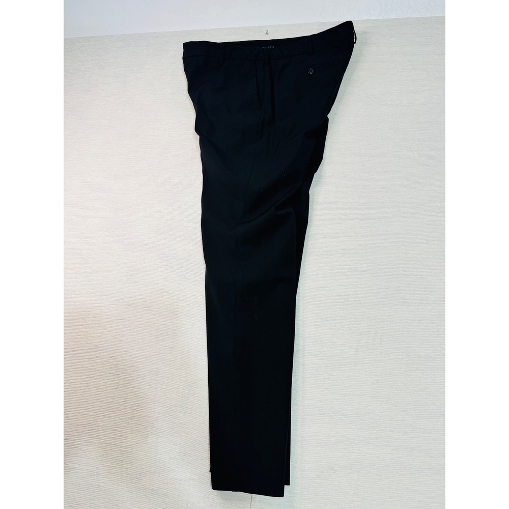 Van Heusen Mens Slim Fit Dress Pants Black Flat Front Trousers 34x32